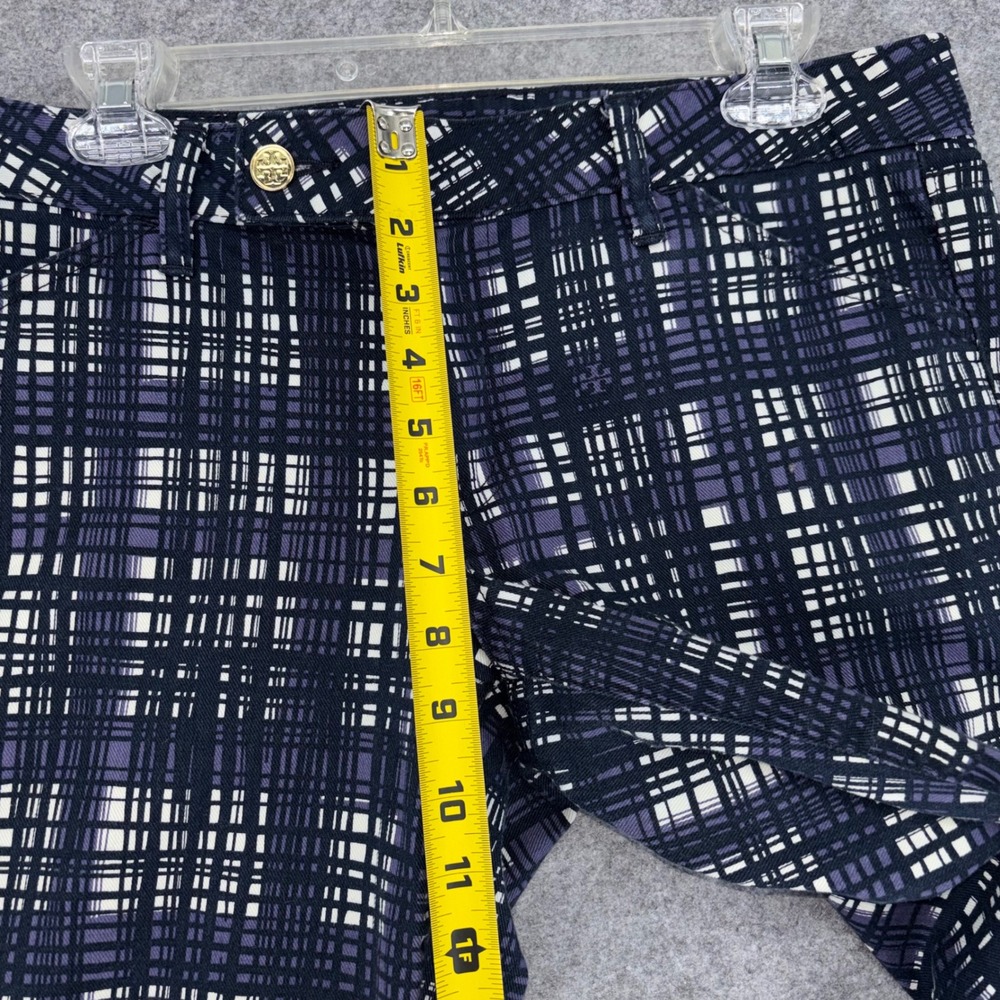 Tory Burch Conner Tab Front Skinny Pants Navy Purple Plaid Grid Size 29 - Picture 6 of 12